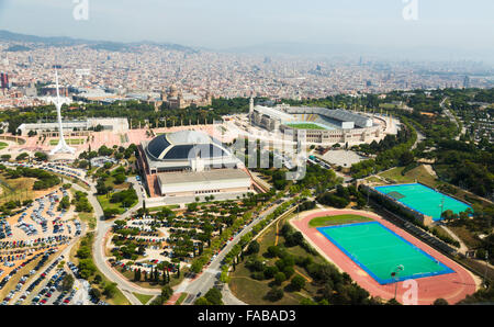 Vue générale de la zone olympique de Montjuïc. Barcelone, Espagne Banque D'Images