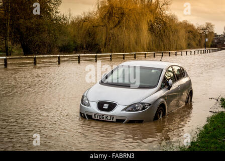 York, Royaume-Uni. 26 Décembre, 2015. Météo britannique. De fortes pluies dans le Nord de l'Angleterre à l'origine des inondations dans la région de York, le Lendemain de Noël comme la rivière Foss décline ses banques. Voitures stationnées le long de la route de Huntington à York sont inondées lorsque la rivière monte soudainement. Bailey-Cooper Photo Photography/Alamy Live News Banque D'Images