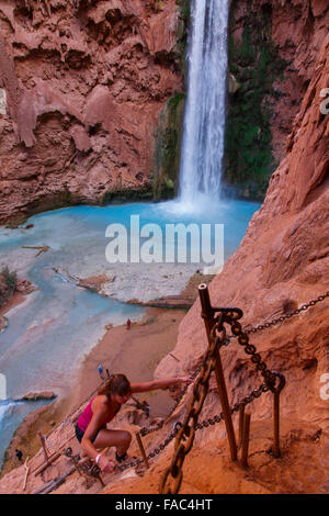 Sentier à Mooney Falls Havasupai, réserve indienne, Grand Canyon, Arizona. Banque D'Images