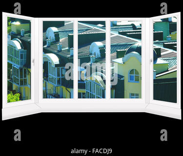 Les vitres en plastique donnant sur les maisons modernes à plusieurs étages Banque D'Images