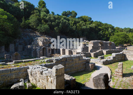 L'Albanie. Site archéologique de Butrint ou Buthrotum, Site du patrimoine mondial de l'UNESCO. Entrée du théâtre. Banque D'Images