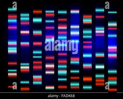 Les résultats de l'adn médicaux colorés sur fond noir Illustration de Vecteur