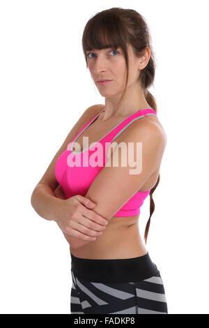 Femme d'entraînement de forme physique à l'entraînement sportif portrait isolé sur fond blanc Banque D'Images