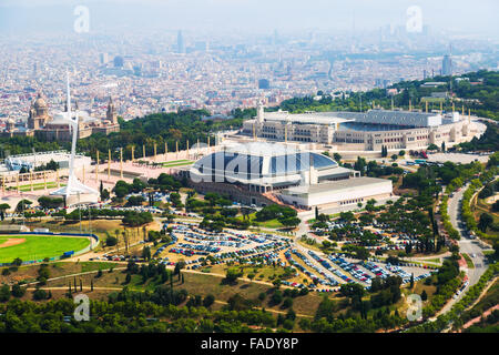 Vue aérienne générale de la zone olympique de Montjuïc. La Catalogne, Espagne Banque D'Images