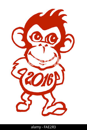 Funny red monkey de sourire et de marcher avec l'année 2016 shirt Banque D'Images