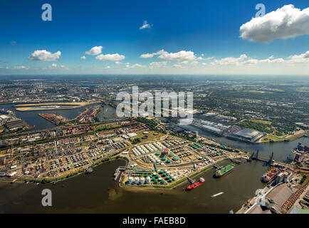 Vue aérienne, Rethe Harbour, le port de Hambourg, de l'Elbe, Hambourg, ville libre et hanséatique de Hambourg, Hambourg, Allemagne, Hambourg,Europe Banque D'Images