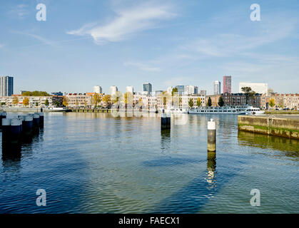 Vue de Kop van Zuid aux maisons et bureaux au centre de Rotterdam, Pays-Bas. Banque D'Images