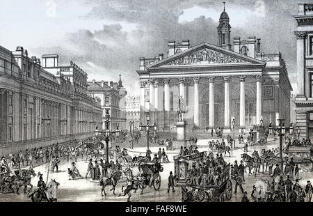 Le Royal Exchange et la Banque d'Angleterre, Londres, 19e siècle, Banque D'Images