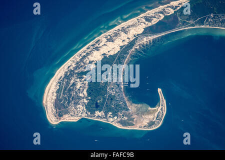 Vue depuis la Station spatiale internationale de la pointe nord de Cape Cod, Massachusetts montrant 8,5 miles (14 km) de ses 65 milles (105 km) 13 juin 2015, la longueur de l'orbite de la Terre. Banque D'Images