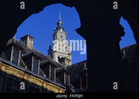 Clocher de vue de la Chambre de Commerce de la Brocante dans la Vieille Bourse, Grand Place Lille, Flandre, France Banque D'Images