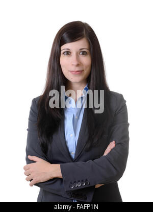 Portrait de femme d'affaires avec les bras croisés à la confiance isolé sur fond blanc Banque D'Images