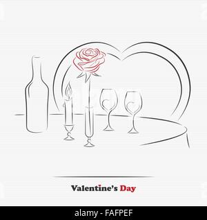 Valentine's day restaurant une table pour deux pour carte d'invitation ou de voeux Illustration de Vecteur