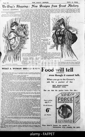 Publicité dans les journaux de mode pour femmes dans le Daily Mirror publié 2 Novembre 1903 Banque D'Images