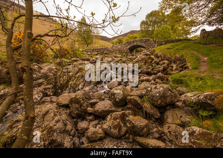 Vue d'Ashness,Pont,Borrowdale Parc National de Lake District, Cumbria, Angleterre,mettant en évidence les flux de rocky Banque D'Images