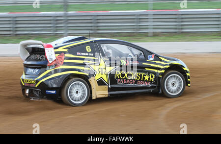 Tom Onslow Cole durs RXLites Olsbergs MSE de voiture dans l'équipe du Championnat du Monde FIA Rallycross. Banque D'Images