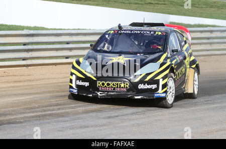 Tom Onslow Cole durs RXLites Olsbergs MSE de voiture dans l'équipe du Championnat du Monde FIA Rallycross. Banque D'Images