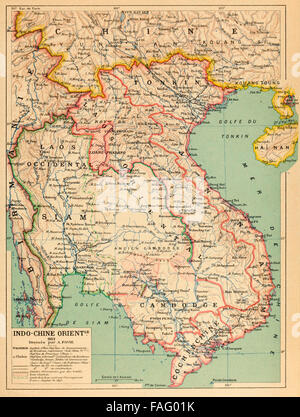 Indo-Chine Orient - Carte de l'Indochine française, vers 1890. Texte en français Banque D'Images