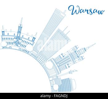 Varsovie contour bleu horizon avec les bâtiments et l'espace de copie. Vector illustration. Les voyages d'affaires et tourisme concept Illustration de Vecteur