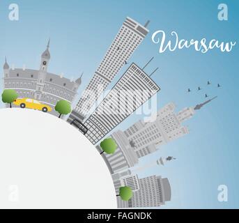 Skyline de Varsovie avec bâtiments gris, ciel bleu et copier l'espace. Vector illustration. Les voyages d'affaires et tourisme concept Illustration de Vecteur