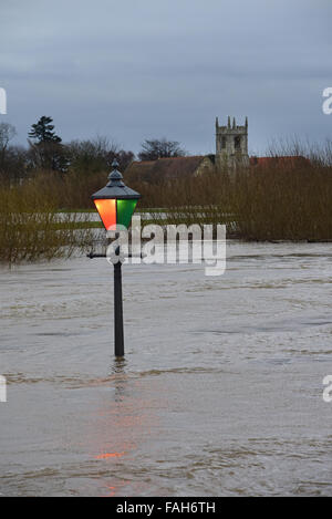 Cawood Bridge, Yorkshire, UK. Dec 30, 2015. et de défense contre les inondations route fermée à cawoood yorkshire pont inondé après la rivière Ouse éclater ses banques Crédit : Paul ridsdale/Alamy Live News Banque D'Images