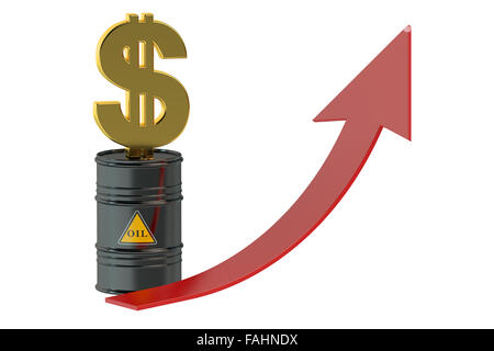 Le baril de pétrole avec la flèche vers le haut isolé sur fond blanc Banque D'Images