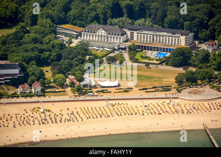 Vue aérienne, spa hotel sur la plage à Travemünde, la plage de sable de Travemünde sur la mer Baltique, la mer Baltique plage, plage Banque D'Images