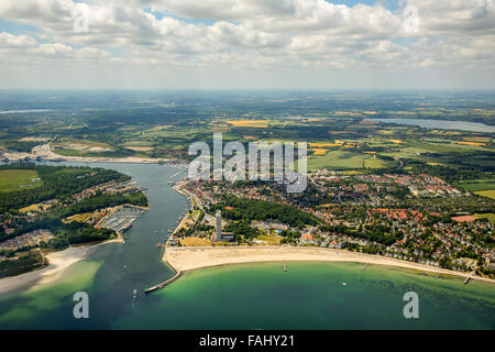 Vue aérienne, Travemünde, Dassow, baie de Lübeck, ville hanséatique, Mecklenburg-Vorpommern, Allemagne, Europe, vue aérienne, Banque D'Images