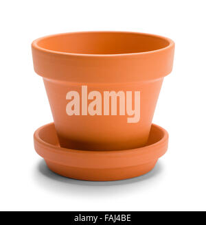 Petit pot en terre cuite Orange isolé sur fond blanc. Banque D'Images