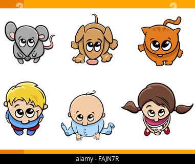 Cartoon Illustration d'adorables Enfants et animaux Jeu de caractères Illustration de Vecteur