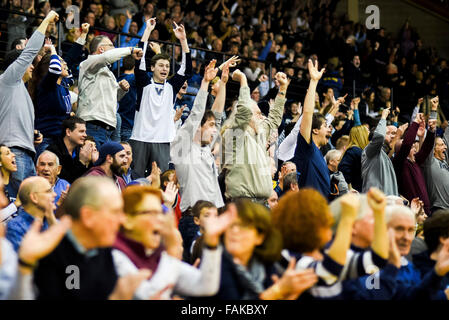 Villanova, Pennsylvania, USA. 31 Dec, 2015. 31 décembre 2015 : Villanova fans célébrer un Ryan Arcidiacono à trois points pendant le match de basket-ball de NCAA entre les mousquetaires et Xavier les Wildcats de Villanova au pavillon de Villanova, en Pennsylvanie le 31 décembre 2015. Scott Serio/ESW/CSM/Alamy Live News Banque D'Images