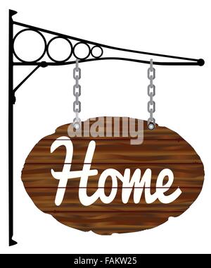 Un signe d'accueil en bois avec un support métallique isolated on white Illustration de Vecteur