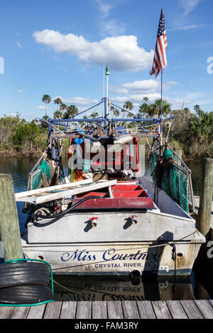 Florida Crystal River eau, Salt River eau, Shrimp Landing, bateaux de pêche commerciaux, crevettes, les visiteurs voyage visite touristique site touristique Banque D'Images