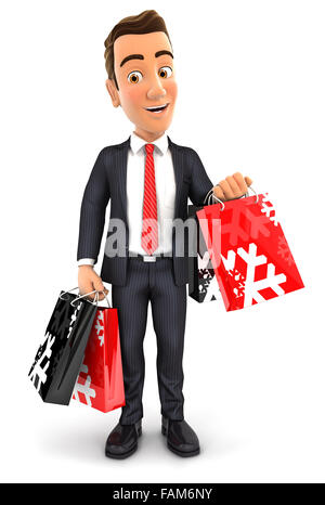 3d man carrying shopping bags, isolé sur fond blanc Banque D'Images