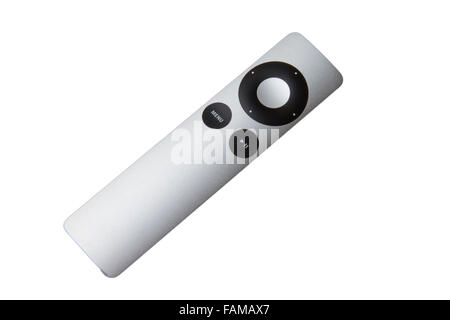 Apple TV remote controller sur un fond blanc Banque D'Images