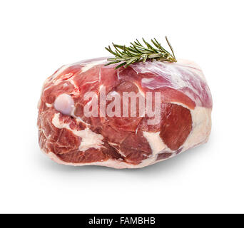 L'agneau frais jambe avec Rosemary twig isolated on white Banque D'Images