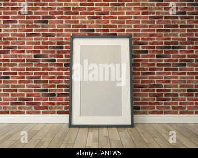 Image sur le mur de brique et plancher de bois pour photo, l'arrière-plan, modèle, le rendu de la publicité Banque D'Images