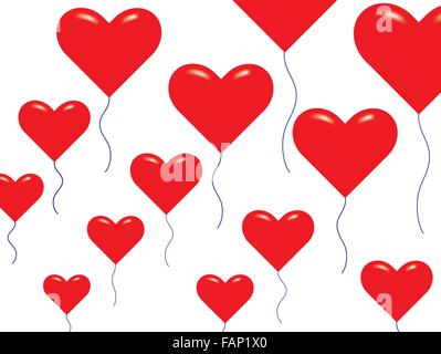 Ballons en forme de cœur rouge sur fond blanc Illustration de Vecteur