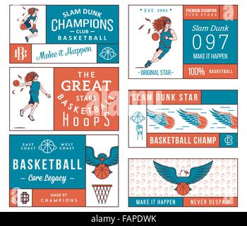 Insignes et écussons de basket-ball de l'usage Illustration de Vecteur