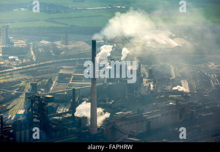 Vue aérienne, steelworks HKM am Rhein, aciéries, Krupp-Mannesmann Huckingen, fumeurs, cheminées industrielles, de la cokéfaction, paysage Banque D'Images