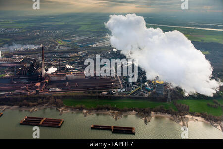 Vue aérienne, steelworks HKM am Rhein, aciéries, Krupp-Mannesmann Huckingen, fumeurs, cheminées industrielles, de la cokéfaction, paysage Banque D'Images