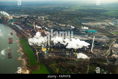 Vue aérienne, steelworks HKM am Rhein, aciéries, Krupp-Mannesmann Huckingen, fumeurs, cheminées industrielles, de la cokéfaction, paysage Banque D'Images