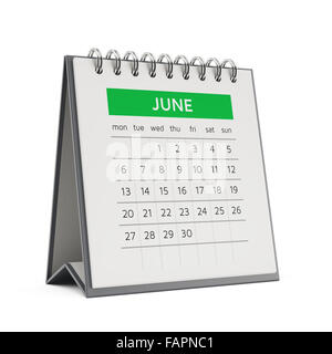 Juin 3d calendrier de bureau avec soft shadow isolé sur fond blanc Banque D'Images