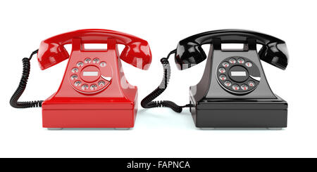 Illustration 3d de rouge et noir des téléphones à l'ancienne isolé sur fond blanc Banque D'Images