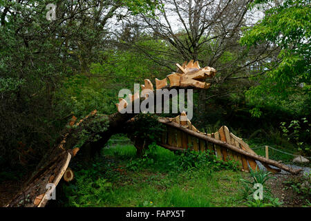 Dragon volant en bois en bois jardin vol art sculpture fantasy aire de Birr Castle Floral RM Banque D'Images