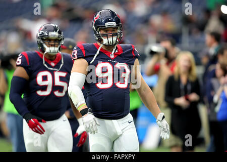 Houston, TX, USA. 06Th Jan, 2016. Houston Texans défensive fin Jared Crick (93) se réchauffe avant le match de saison régulière de la NFL entre les Houston Texans et les Jacksonville Jaguars de NRG Stadium à Houston, TX. Image Crédit : Erik Williams/Cal Sport Media/Alamy Live News Banque D'Images