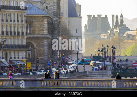 Appartements le long de l'île l'Île Saint-Louis dans la Seine à Paris Banque D'Images