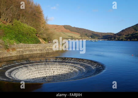 L'Angleterre, Derbyshire, parc national de Peak District. Sinkhole débordement pour Ladybower Reservoir dans le plein débit Banque D'Images