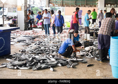 KOH CHANG, THAÏLANDE - 2 janvier 2015 : vente de poisson frais dans un marché de rue en Thaïlande Banque D'Images