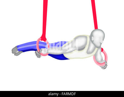 Le gymnaste réalise des avancées difficiles exercices sur les anneaux de gymnastique Banque D'Images