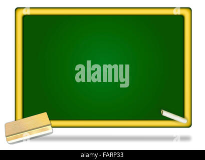 Eraser et des craies sur cadre en bois Tableau noir Green Texture avec copie espace pour texte de craie. Banque D'Images